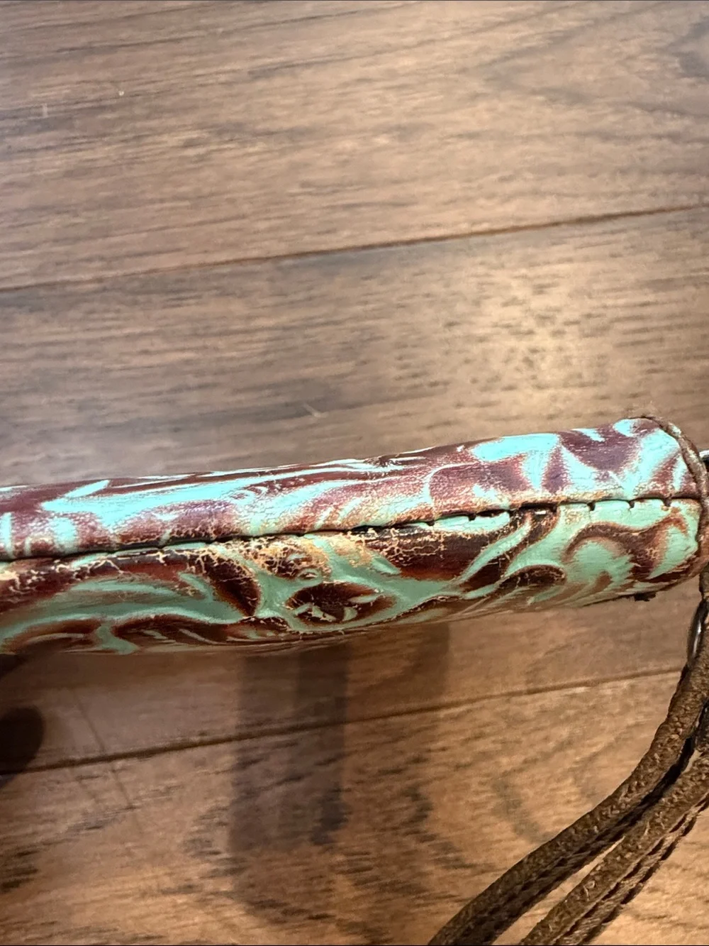 PATRICIA NASH Leather Capri Wristlet Clutch Tooled Turquoise Brown Teal C61-038